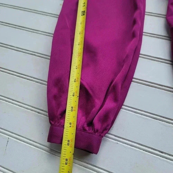 NWT Melonie T Plus Long Sleeve High-Low Fit Flare Dress Satin Mulberry Petite 6P - Picture 3 of 15